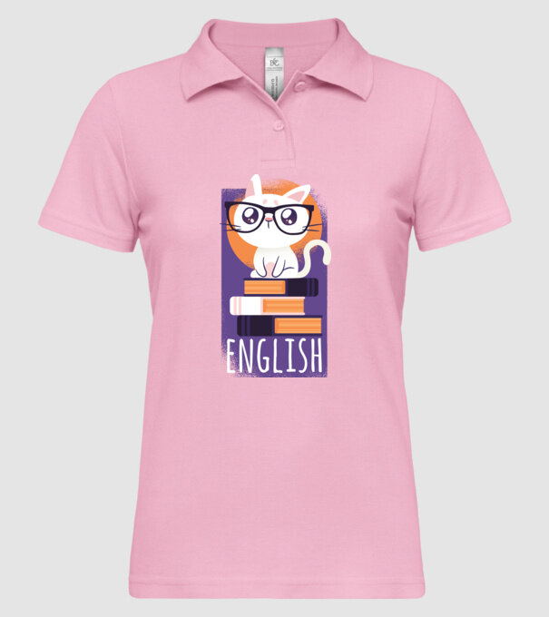Pisică cu cărți model roz deschis pe tricou