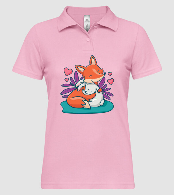Vulpe drăguță cu iepure îmbrățișare model roz deschis pe tricou