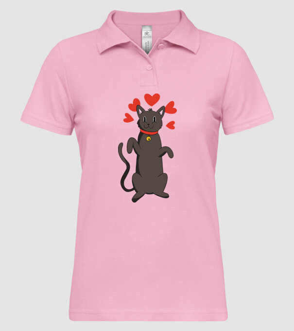 Pisică neagră dragoste model roz deschis pe tricou