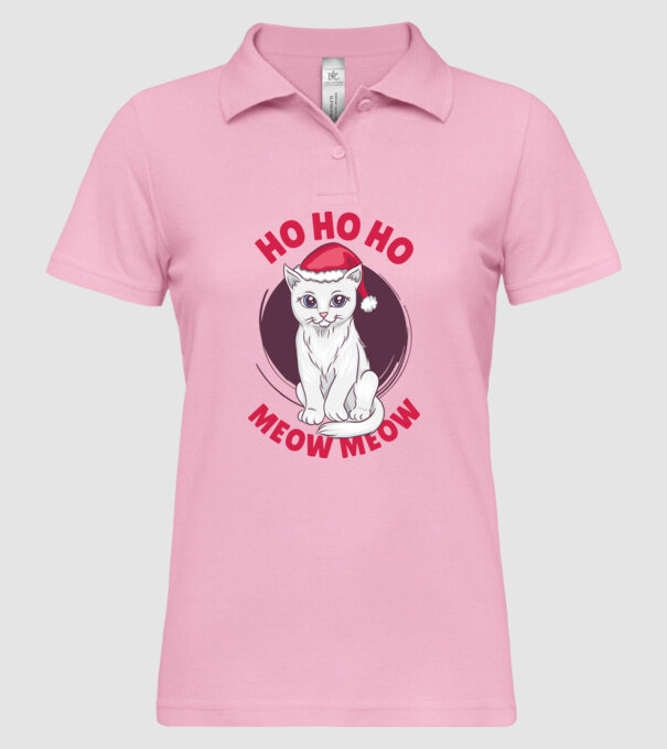 Ho Ho Ho Ho Ho Ho Ho Meow Meow Crăciun cu pisică model roz deschis pe tricou