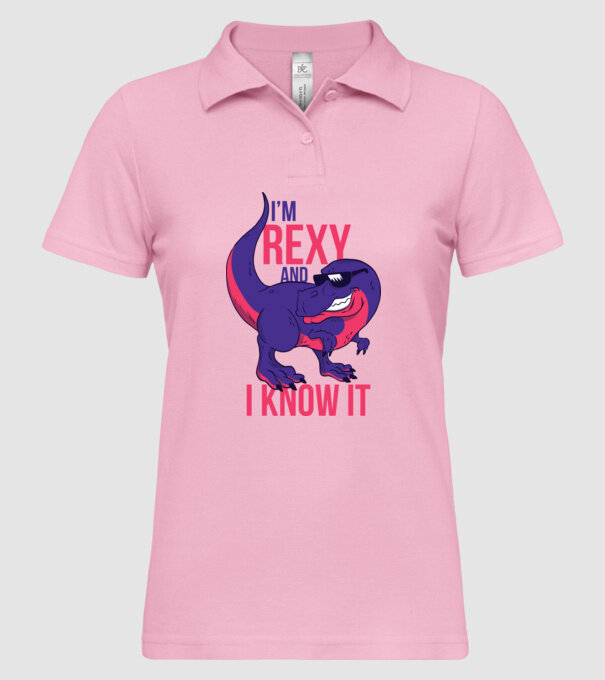 'I''m Rexy and I know it - tricou dinozaur amuzant' model roz deschis pe tricou