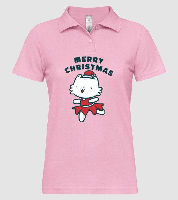 Pisică Merry Christmas model roz deschis pe tricou