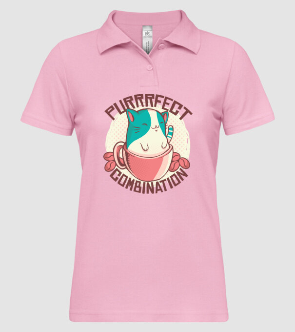 Purrrfect Combination Cafea cu pisică model roz deschis pe tricou