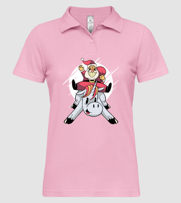 Moș Crăciun pe unicorn model roz deschis pe tricou