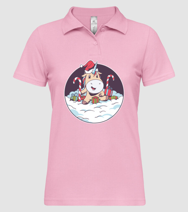 Unicorn Moș Crăciun cu cadouri model roz deschis pe tricou