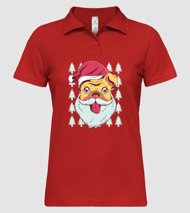 Tricou Crăciun Mops model roșu pe tricou