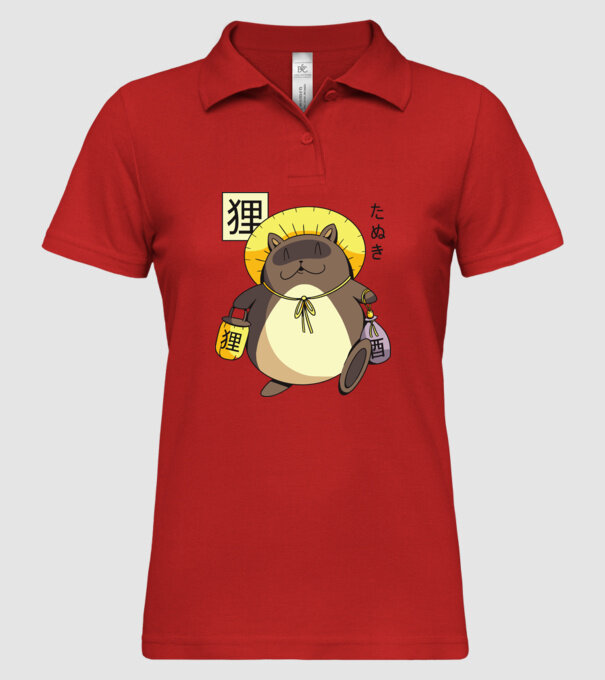 Tanuki Yokai model roșu pe tricou