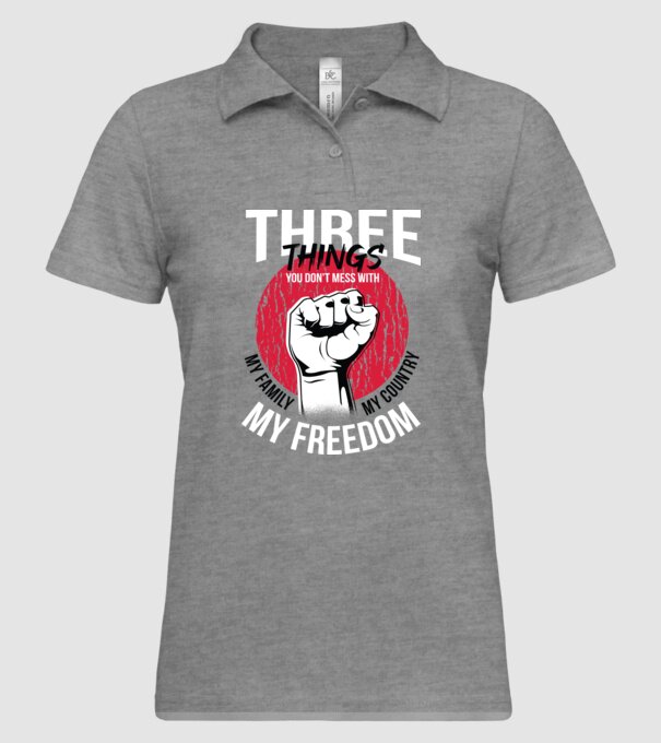 3 lucruri de care să nu te legi: Familia mea, țara mea și libertatea mea model gri pe tricou