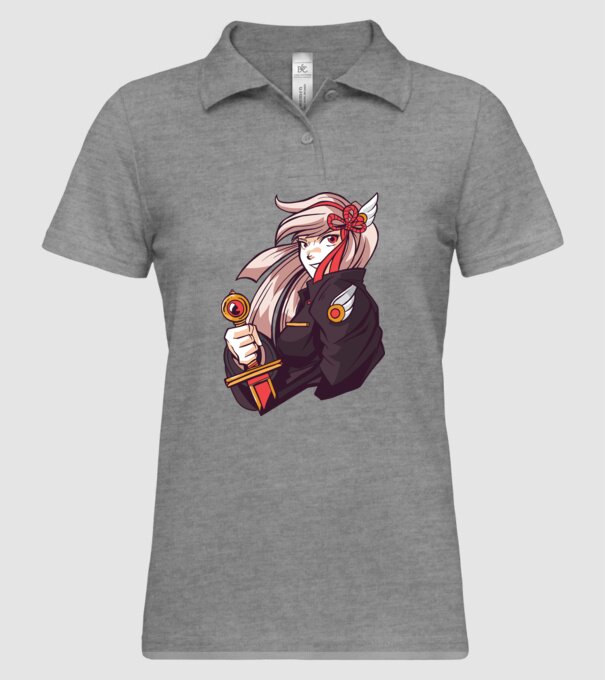 fată Anime cu sabie model gri pe tricou