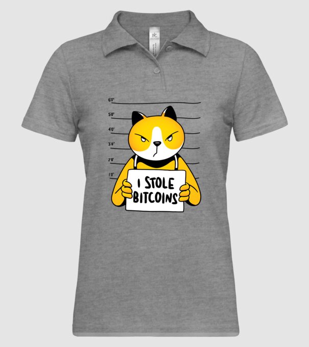 Pisică hoață Bitcoin model gri pe tricou