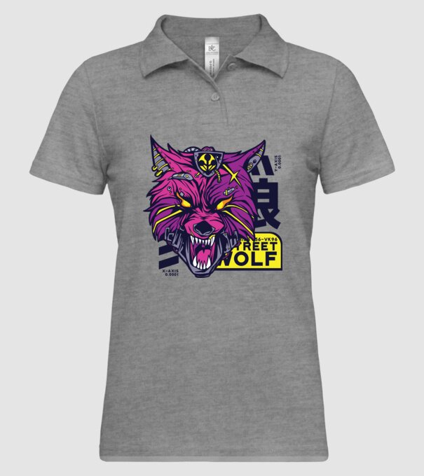 Cap de lup Cyberpunk model gri pe tricou