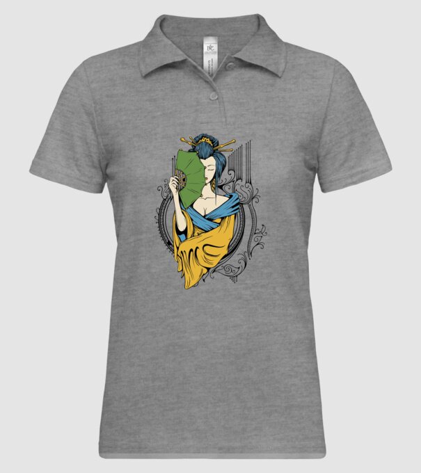 Geisha cu evantai 2 model gri pe tricou