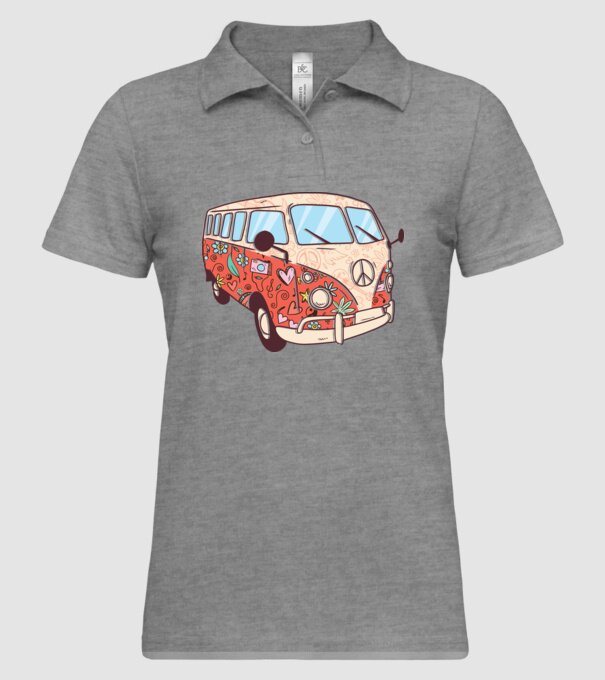 Tricou microbuz hippi retro model gri pe tricou