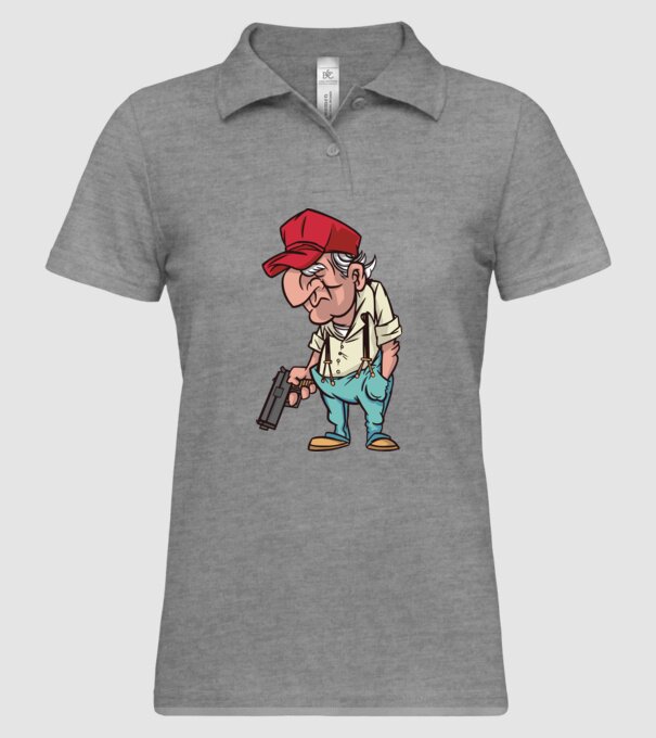 Bătrân cu armă model gri pe tricou
