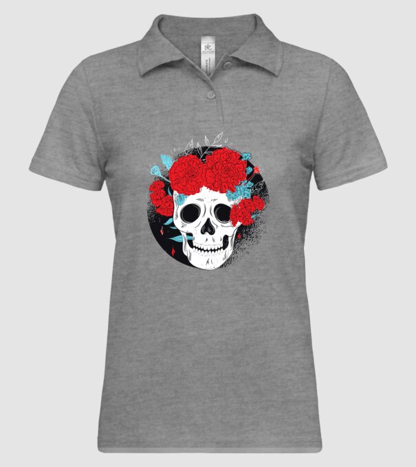 Craniu cu flori model gri pe tricou