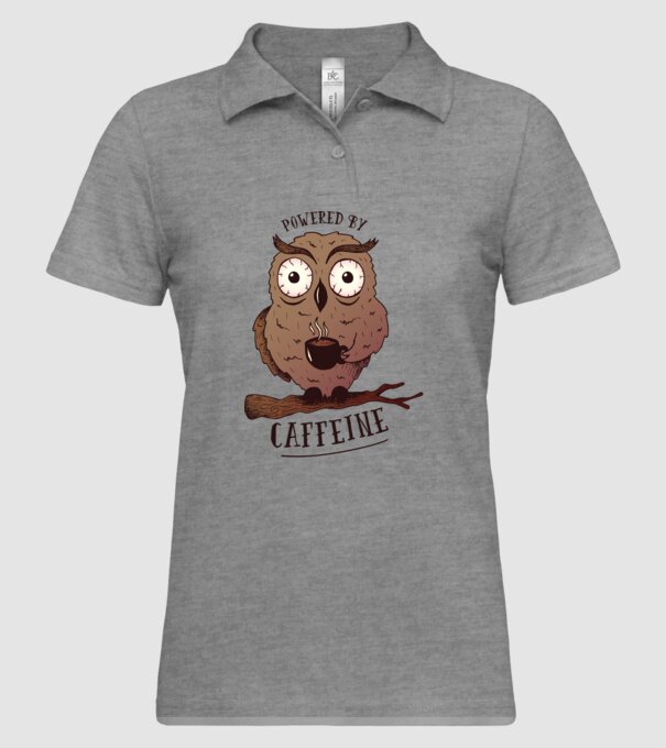 Powered by Caffeine - Tricou cu bufniță și energie de cafeină model gri pe tricou