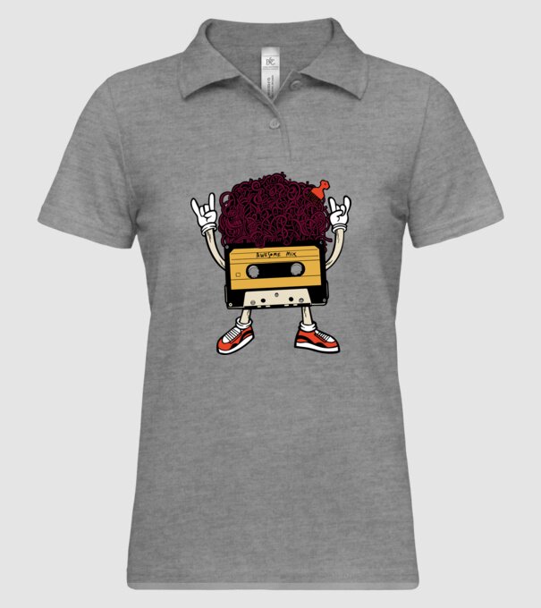 Casetă retro cu păr afro model gri pe tricou