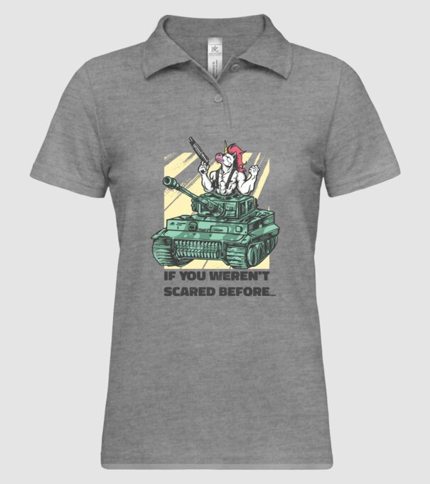 Unicorn Tanc model gri pe tricou