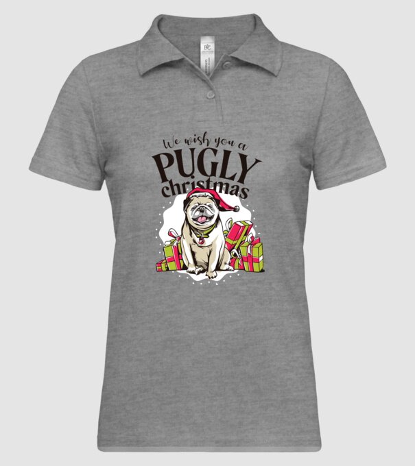 We wish You a Pugly Christmas tricou cu mops model gri pe tricou