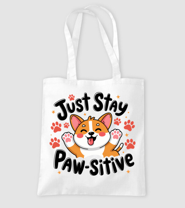 Just Stay Paw-sitive Alb model alb pe tricou