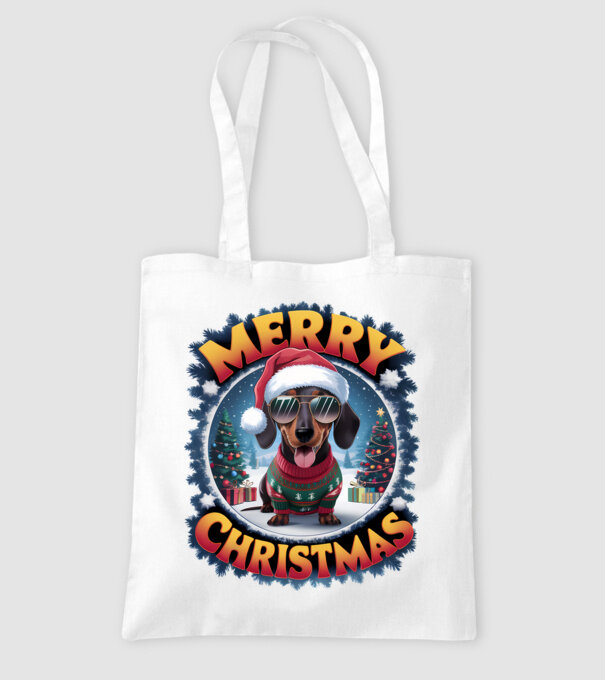 Merry Christmas Teckel model alb pe tricou