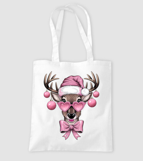 Pink Xmas Reindeer model alb pe tricou