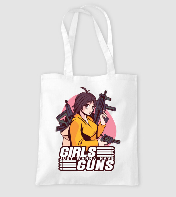 Anime fată cu armă model alb pe tricou