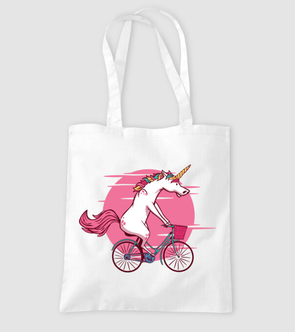 Unicorn cu bicicletă model alb pe tricou