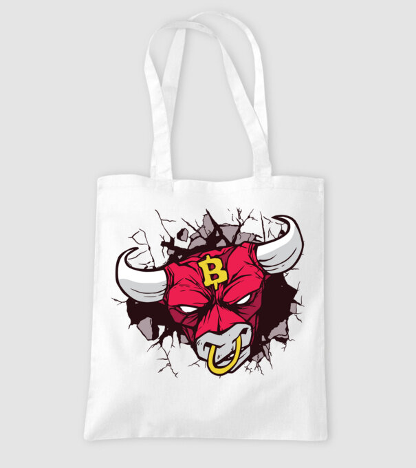 Taur Bitcoin model alb pe tricou