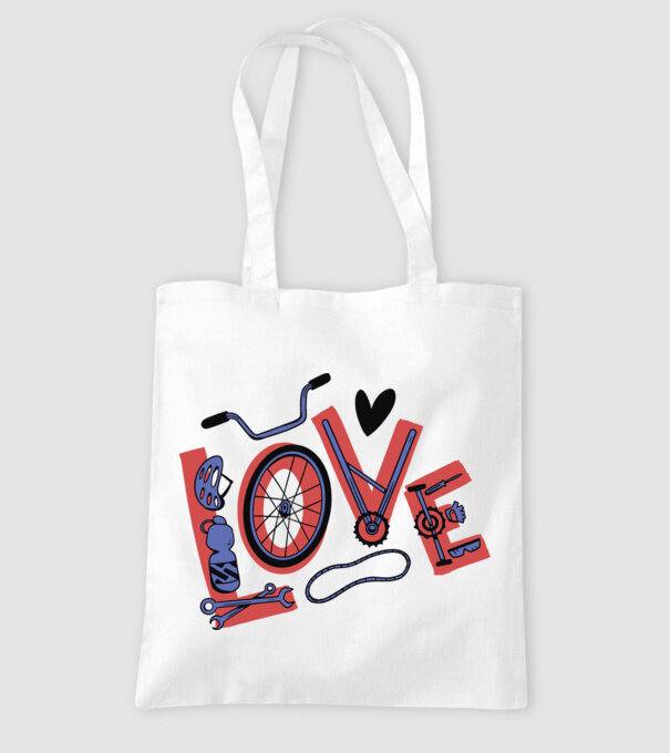 Love Bicicletă model alb pe tricou
