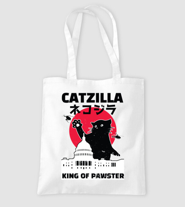 Catzilla - Pisică Godzilla model alb pe tricou