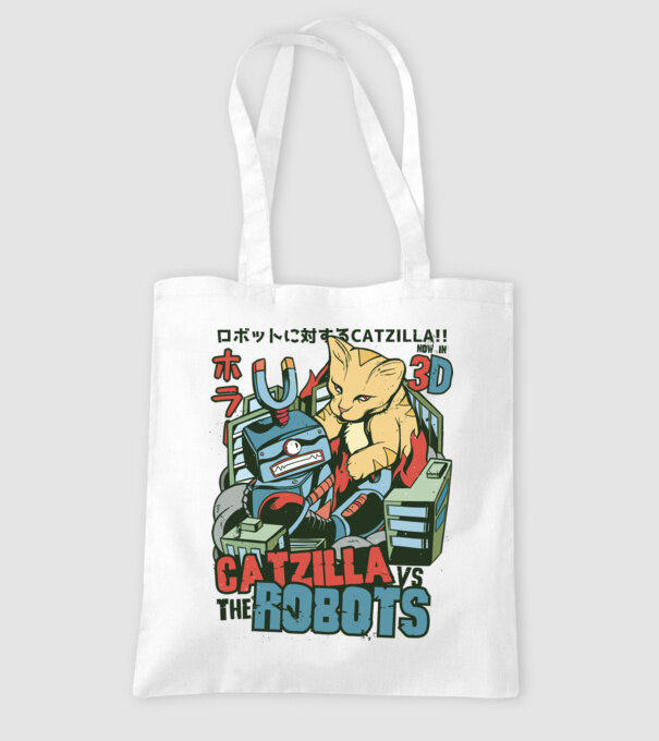 Catzilla Vs Robots model alb pe tricou