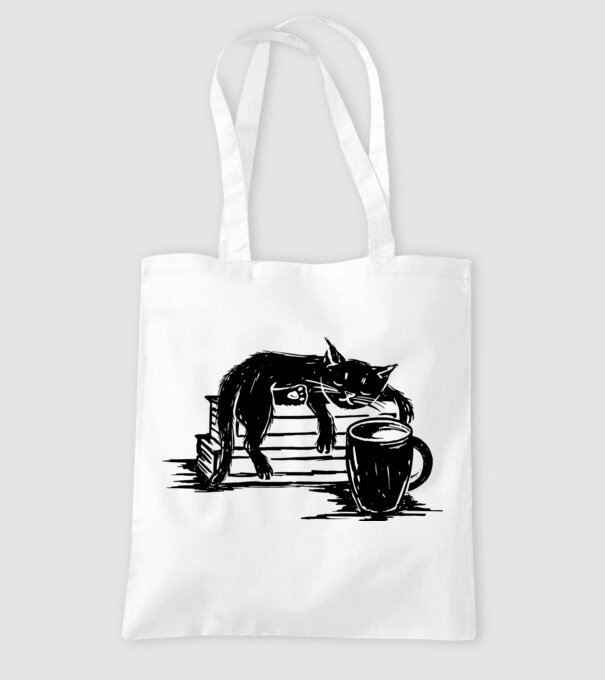 Pisică și cafea model alb pe tricou