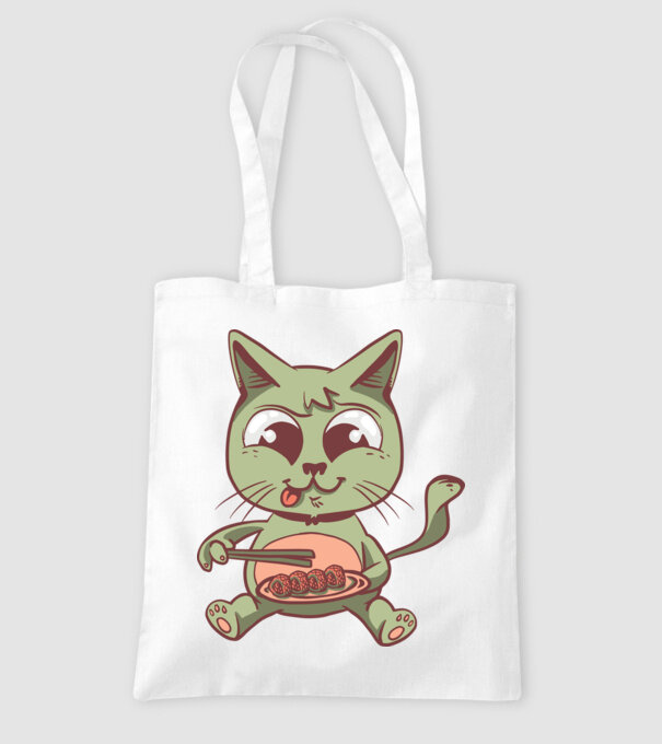 Pisică Sushi model alb pe tricou