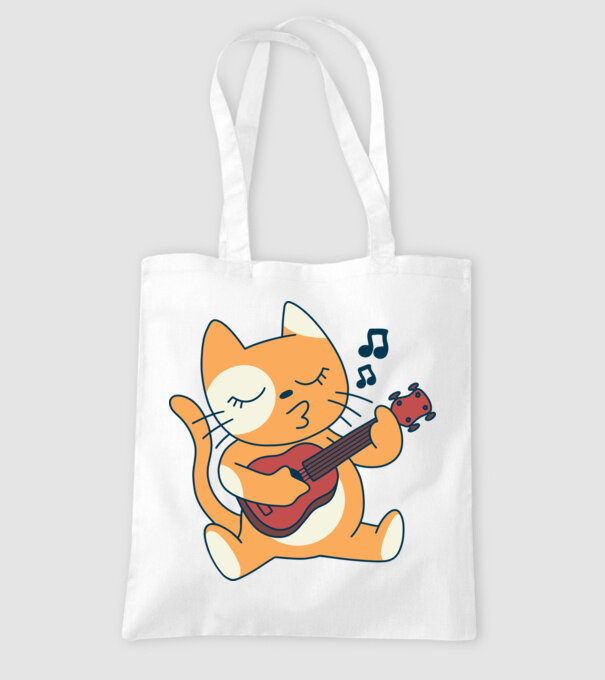 Pisică chitară Ukulele model alb pe tricou