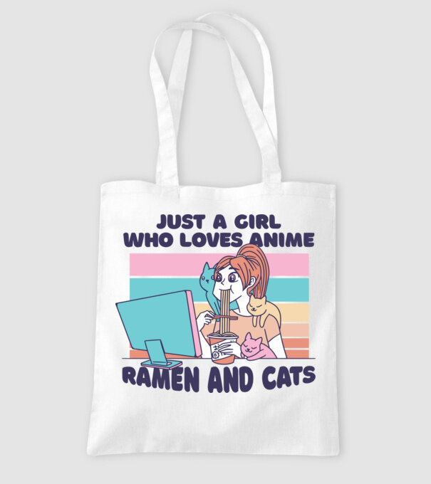Doar o fată căreia îi place Anime, Ramen și pisicile model alb pe tricou