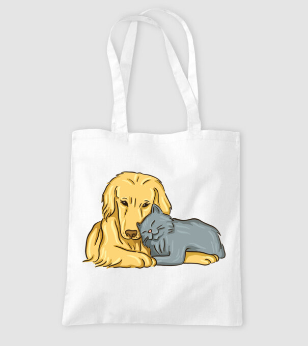 câine pisică drăguță împreună model alb pe tricou