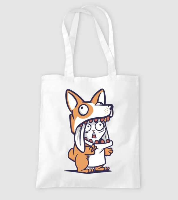 Iepuraș drăguț în costum Corgi model alb pe tricou