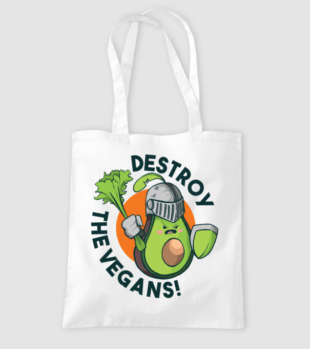 Destroy the Vegans - tricou amuzant războinic Avocado model alb pe tricou