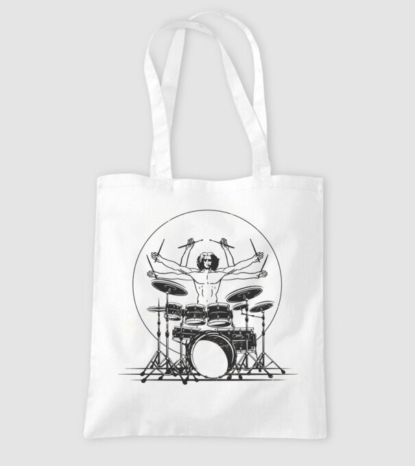 Baterist Vitruvian Da vinci model alb pe tricou