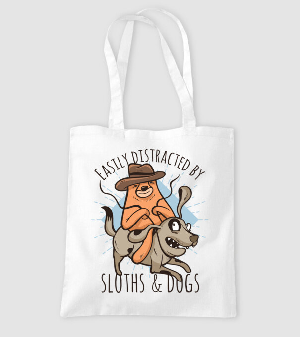 Easily Distracted by Sloths & Dogs model alb pe tricou