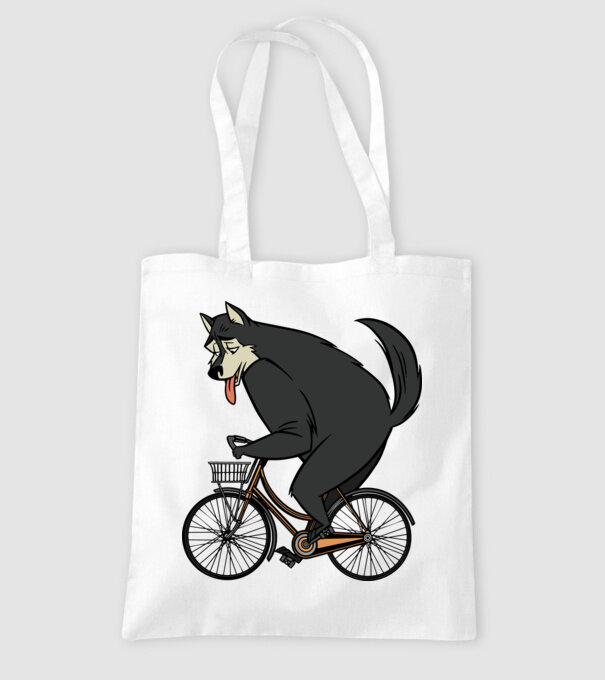 Lup pe bicicletă model alb pe tricou