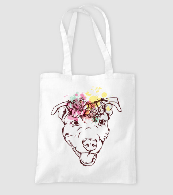 Floral Pitbull model alb pe tricou