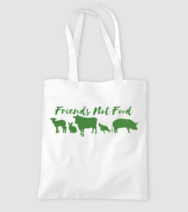 Friends Not Food Vegan model alb pe tricou