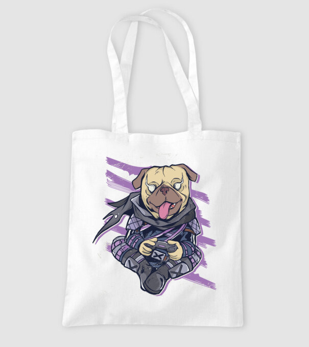 Mops Gamer tricou amuzant cu câine model alb pe tricou