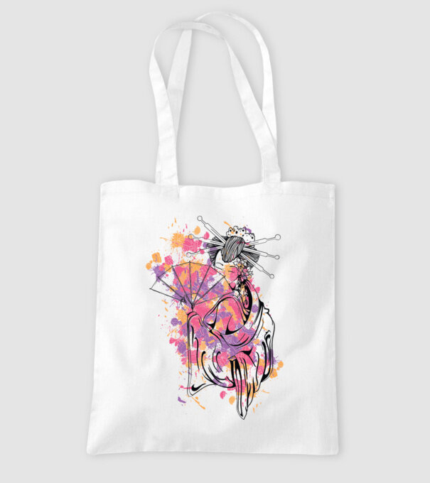 Geisha cu evantai model alb pe tricou