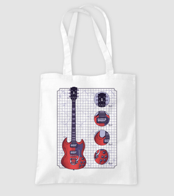 Gibson Chitară desen model alb pe tricou