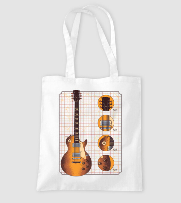 Gibson Chitară desen gold model alb pe tricou