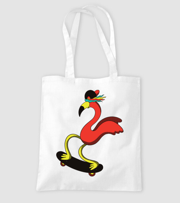 Flamingo Skateboarder model alb pe tricou