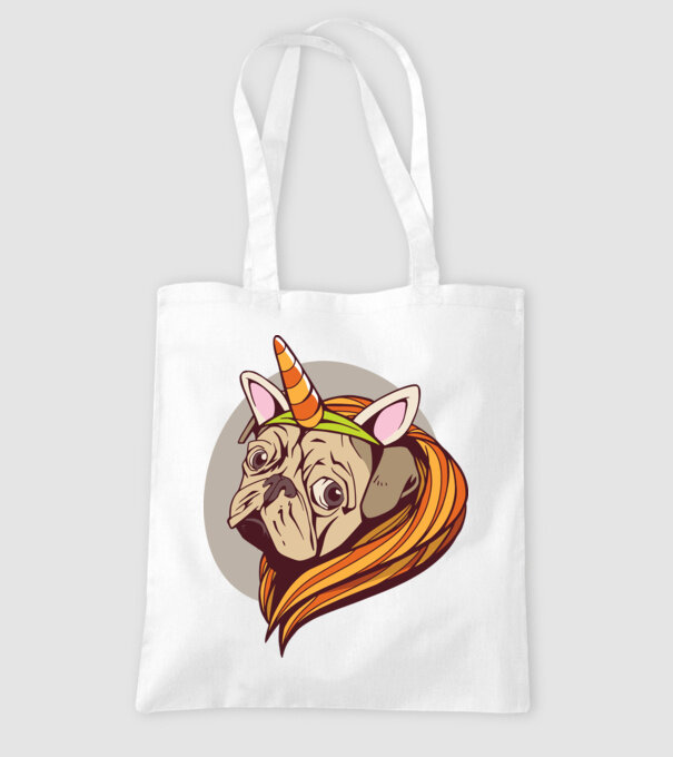 Halloween Mops în costum de Unicorn model alb pe tricou